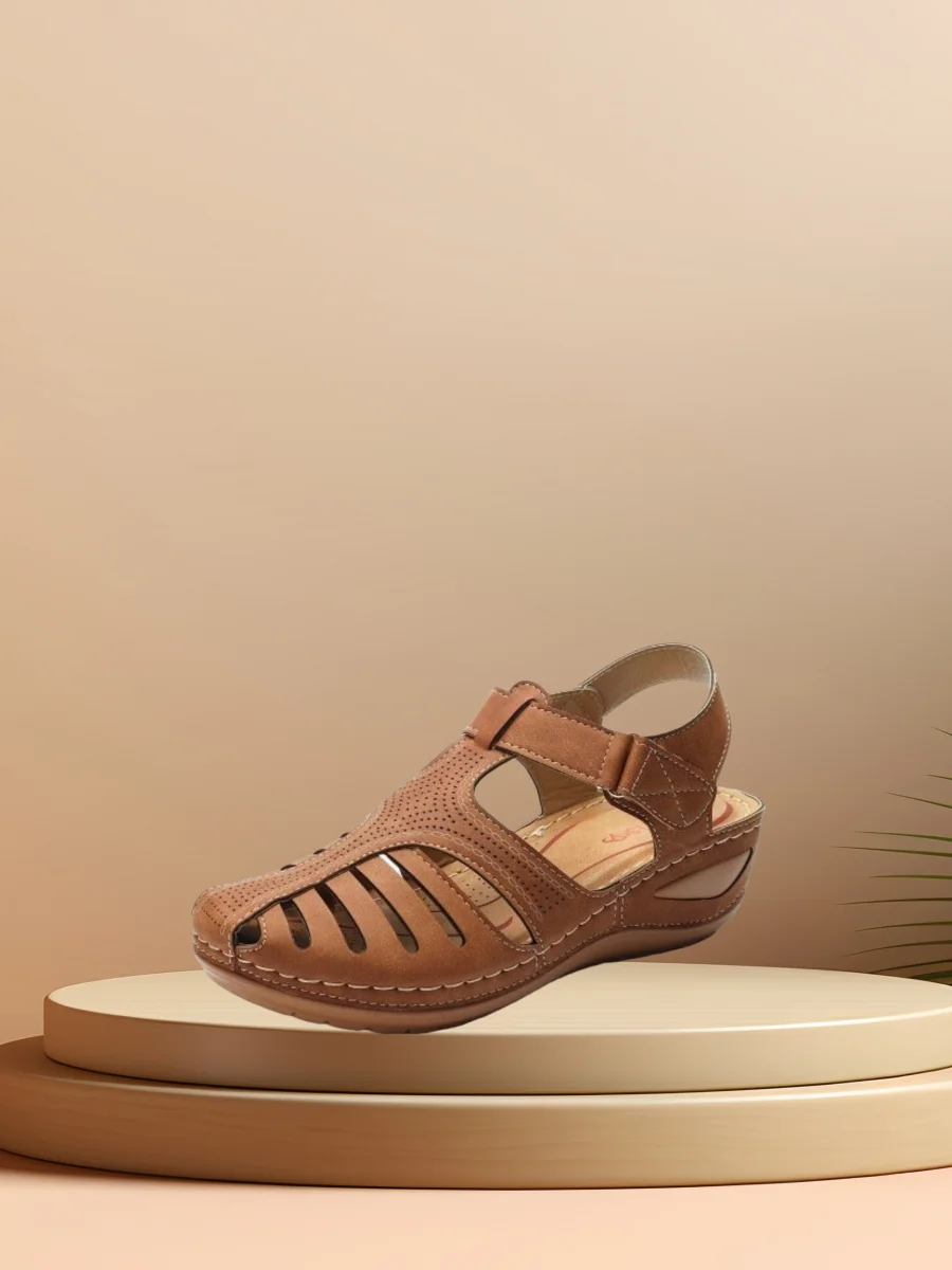 Retro Baotou Pantolette für Damen Sommer Neu Loch Schuhe Dicker Boden Rund Keilabsatz Tintenfisch Pantolette