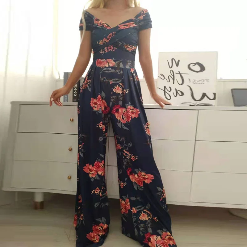 Damen Gestreift Schulterfrei Kurzarm Lässig Sommer Jumpsuit