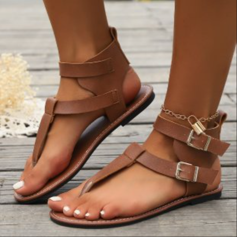 Sommer Unifarben PU Urlaub Gladiator Pantolette