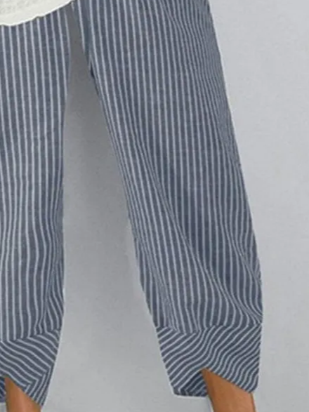 Damen Gestreift Caprihosen Hose Lässig Sommer Hose