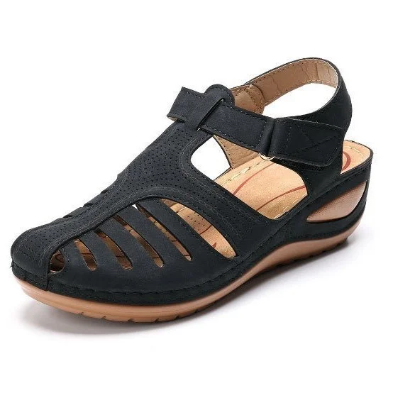 Retro Baotou Pantolette für Damen Sommer Neu Loch Schuhe Dicker Boden Rund Keilabsatz Tintenfisch Pantolette