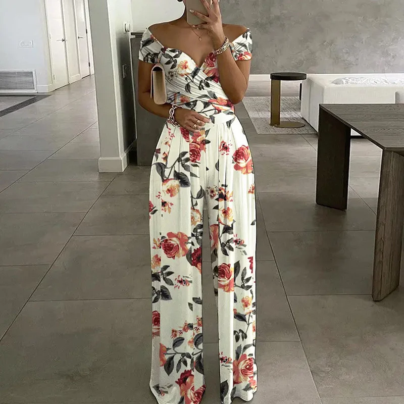 Damen Gestreift Schulterfrei Kurzarm Lässig Sommer Jumpsuit
