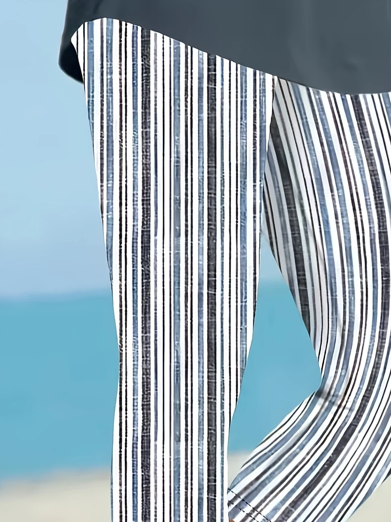Damen Gestreift Caprihosen Elastische Taille Hose Lässig Sommer Hose