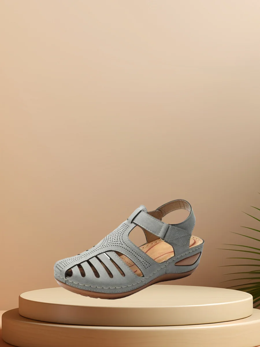 Retro Baotou Pantolette für Damen Sommer Neu Loch Schuhe Dicker Boden Rund Keilabsatz Tintenfisch Pantolette