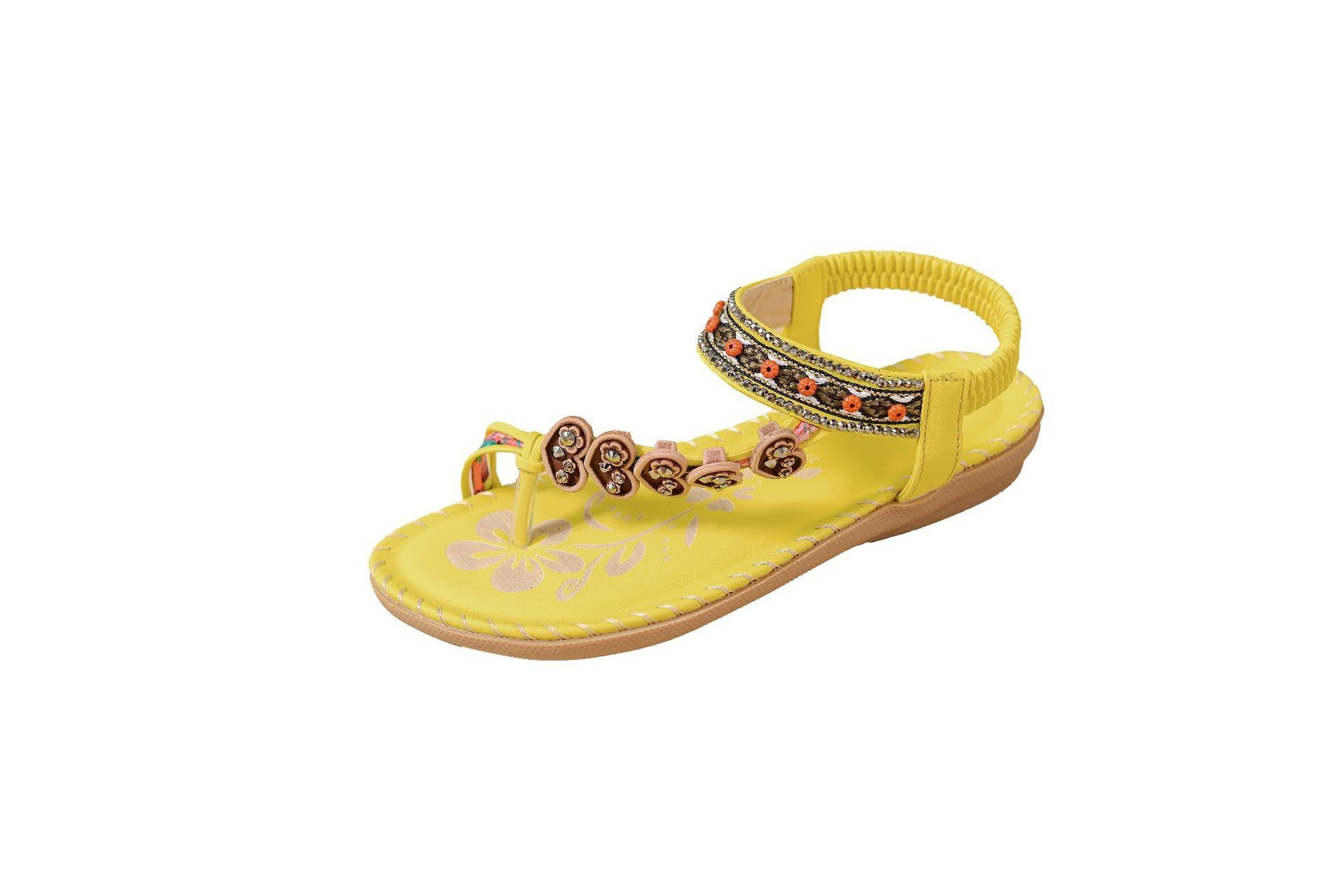Bohemien Ethnisch Stil Schuhe für Damen Sommer Fashion Strand Flach Pantolette Perlen Diamant Zehentrenner Pantolette