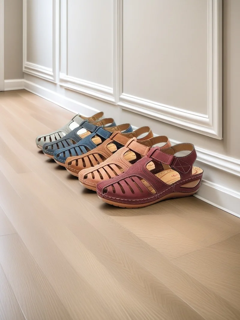 Retro Baotou Pantolette für Damen Sommer Neu Loch Schuhe Dicker Boden Rund Keilabsatz Tintenfisch Pantolette