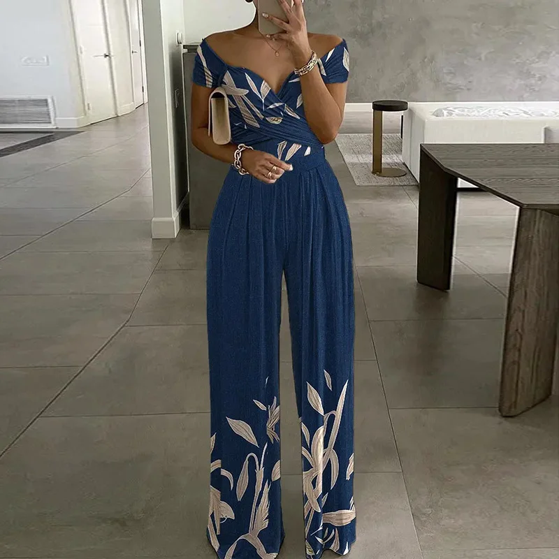 Damen Gestreift Schulterfrei Kurzarm Lässig Sommer Jumpsuit