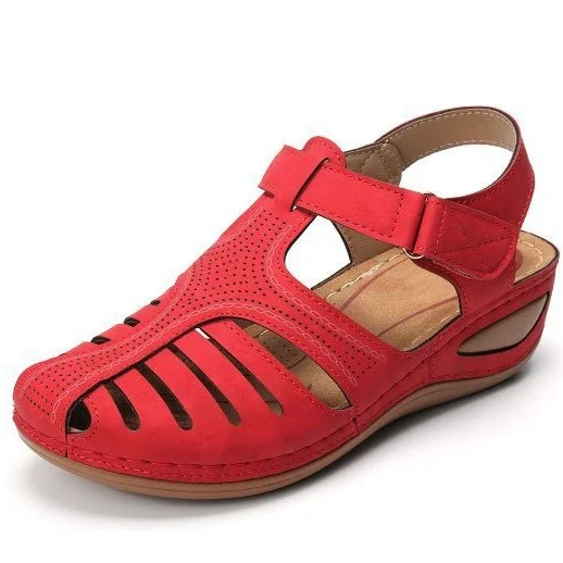Retro Baotou Pantolette für Damen Sommer Neu Loch Schuhe Dicker Boden Rund Keilabsatz Tintenfisch Pantolette