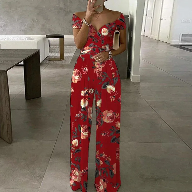 Damen Gestreift Schulterfrei Kurzarm Lässig Sommer Jumpsuit