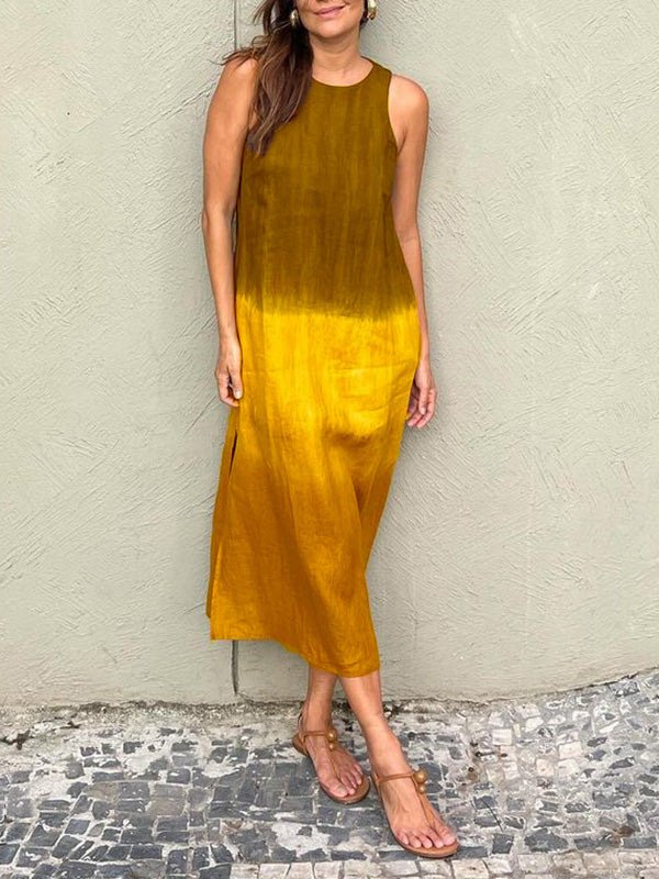 Damen Farbverlauf Ärmellos Sommer Kleid Rundhals Täglich Lässig Maxikleid Fließendes Kleid A-Linien-Kleid