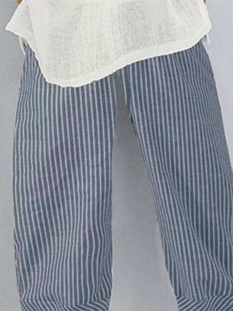 Damen Gestreift Caprihosen Hose Lässig Sommer Hose
