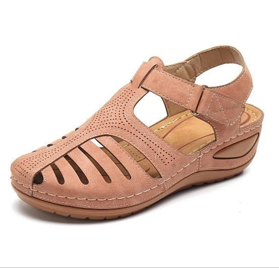 Retro Baotou Pantolette für Damen Sommer Neu Loch Schuhe Dicker Boden Rund Keilabsatz Tintenfisch Pantolette