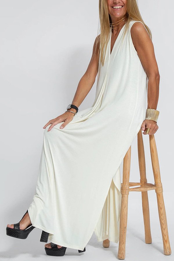Damen Unifarben Ärmellos Sommer Nahtverarbeitung Kleid V-Ausschnitt Täglich Lässig Maxikleid Passen & Flare Kleid A-Linien-Kleid