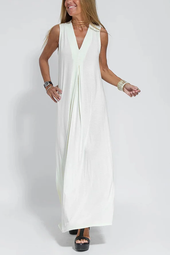 Damen Unifarben Ärmellos Sommer Nahtverarbeitung Kleid V-Ausschnitt Täglich Lässig Maxikleid Passen & Flare Kleid A-Linien-Kleid