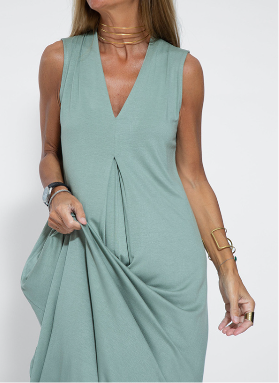 Damen Unifarben Ärmellos Sommer Nahtverarbeitung Kleid V-Ausschnitt Täglich Lässig Maxikleid Passen & Flare Kleid A-Linien-Kleid