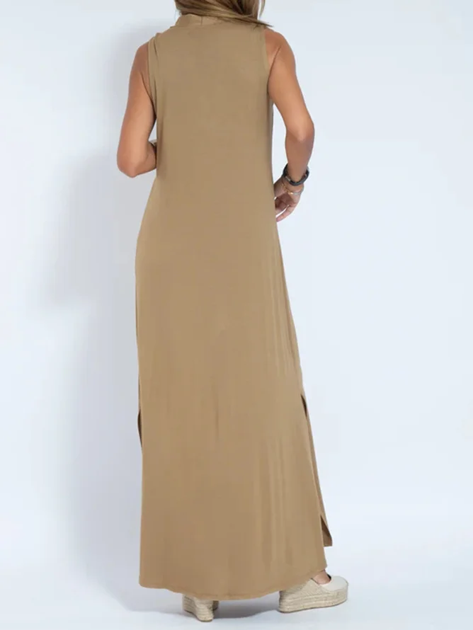 Damen Unifarben Ärmellos Sommer Nahtverarbeitung Kleid V-Ausschnitt Täglich Lässig Maxikleid Passen & Flare Kleid A-Linien-Kleid