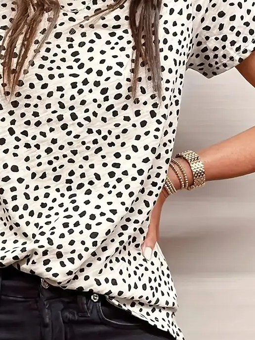 Damen Polka Dots Kurzarm T-Shirts T-Shirt Rundhals Print Lässig Sommer T-Shirt mit Grafik Oberteile
