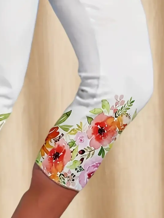 Damen Geblümt Caprihosen Elastische Taille Hose Lässig Sommer Hose