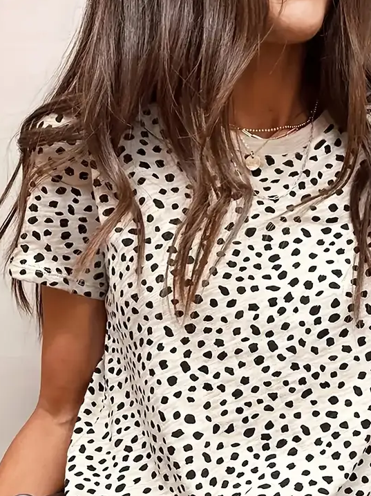 Damen Polka Dots Kurzarm T-Shirts T-Shirt Rundhals Print Lässig Sommer T-Shirt mit Grafik Oberteile