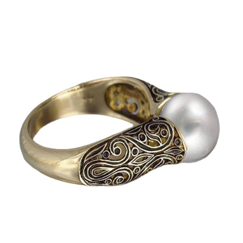 Heiß Verkauf Neu Importiert künstlich ABS Perle Ring Überzogen Mit 14k Golden Retro Silber Schmuck Ring