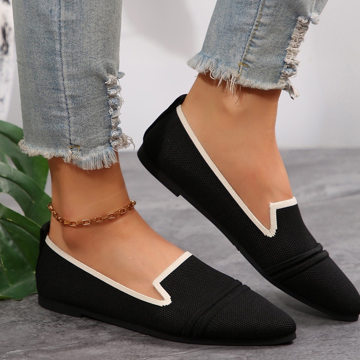 Straße Alle Jahreszeiten Textil Kontrastnaht Flache Schuhe