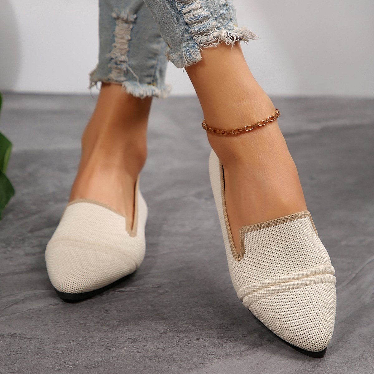 Straße Alle Jahreszeiten Textil Kontrastnaht Flache Schuhe