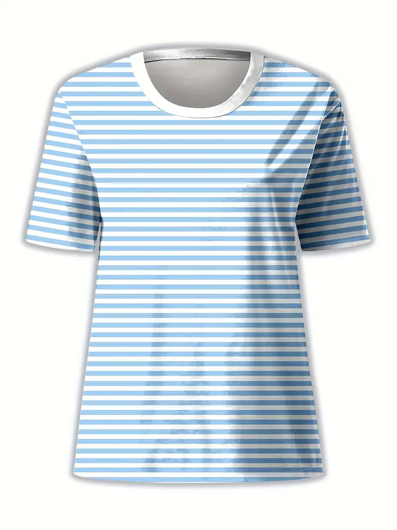 Damen Gestreift Kurzarm T-Shirts T-Shirt Rundhals Print Lässig Sommer T-Shirt mit Grafik Oberteile