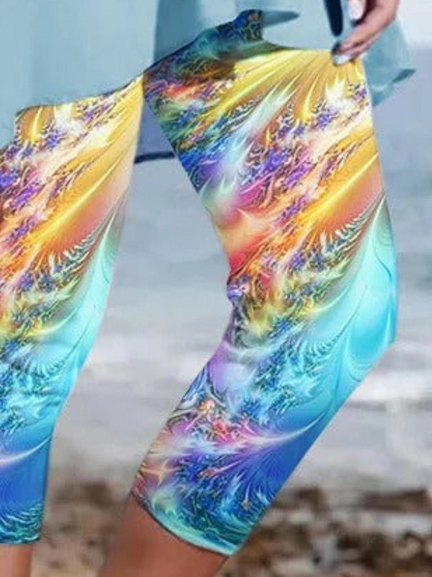 Damen Abstrakt Caprihosen Elastische Taille Hose Lässig Sommer Hose