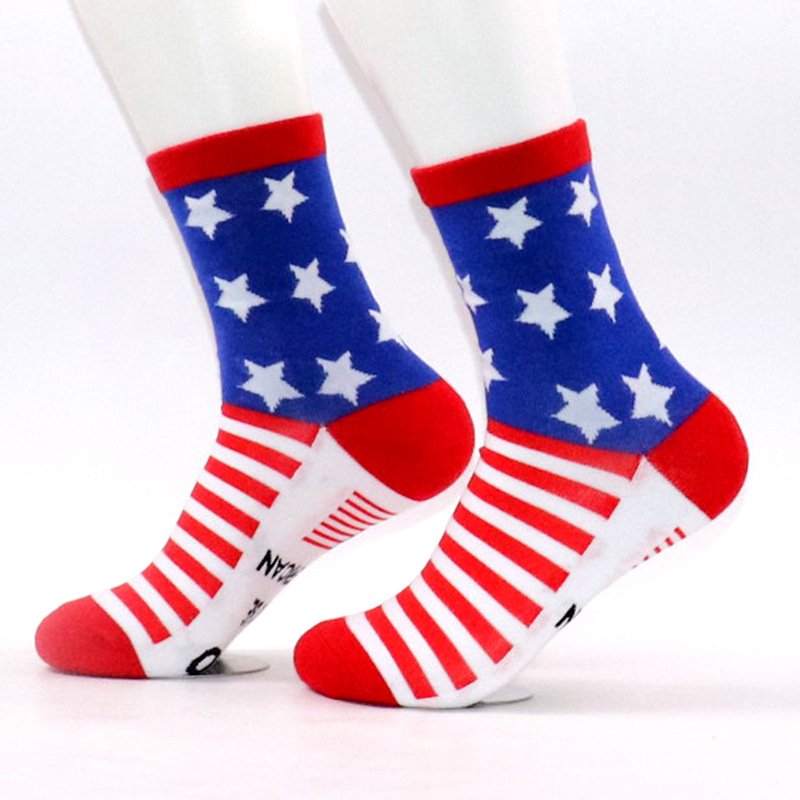 Stelle grenzüberschreitend Lang Baumwolle Socken amerikanisch Tag der Unabhängigkeit Flagge Socken Gestreift Lässig Sport Socken Buchstabe Jacquard Kreativ Socken