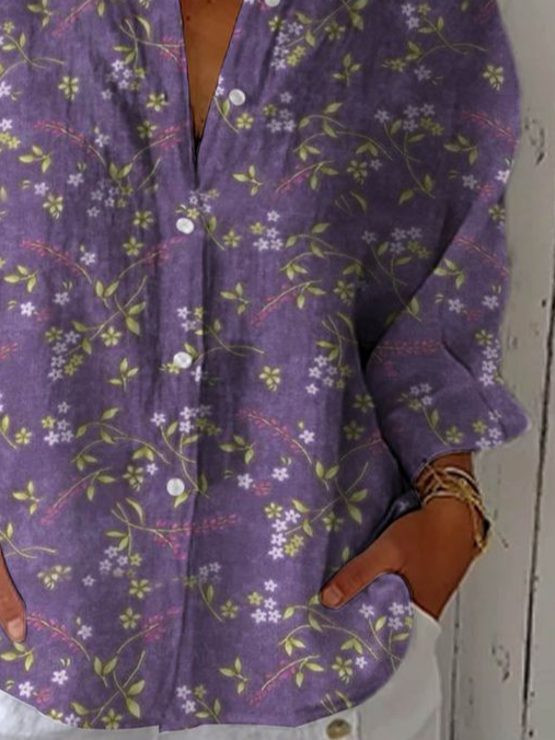 Damen Geblümt Dreiviertelärmel Bluse Frühling/Herbst Print Hemdkragen Täglich Lässig Oberteile