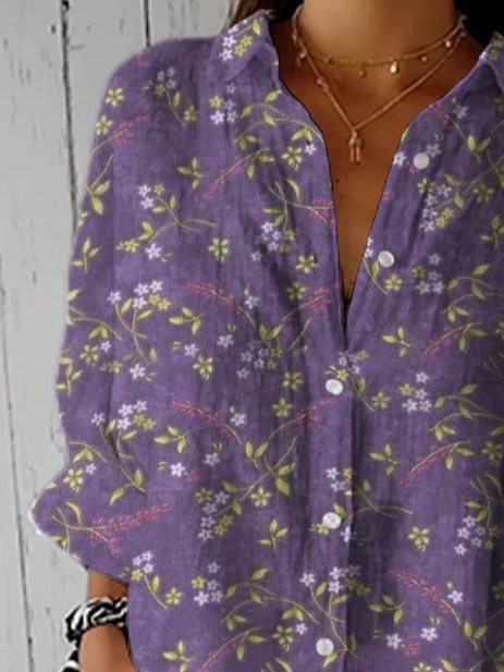 Damen Geblümt Dreiviertelärmel Bluse Frühling/Herbst Print Hemdkragen Täglich Lässig Oberteile
