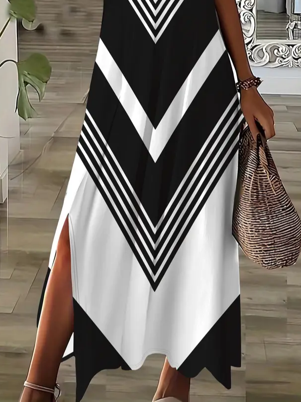 Damen Geometrisch Kurzarm Sommer Print Kleid V-Ausschnitt Täglich Lässig Maxikleid X-Linie Kleid