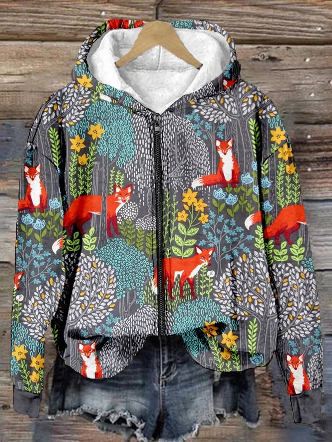 Damen 3d Drucken Frühling/Herbst Langarm Retro Täglich Kapuze
