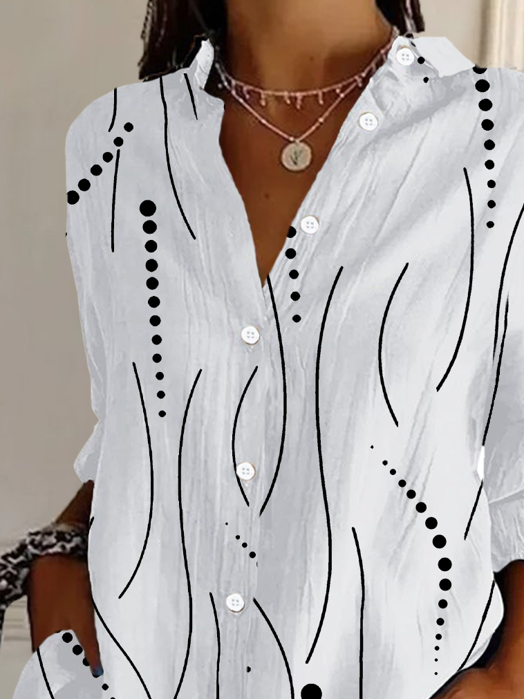 Damen Polka Dots Langarm Bluse Frühling/Herbst Schnalle Hemdkragen Täglich Lässig Oberteile