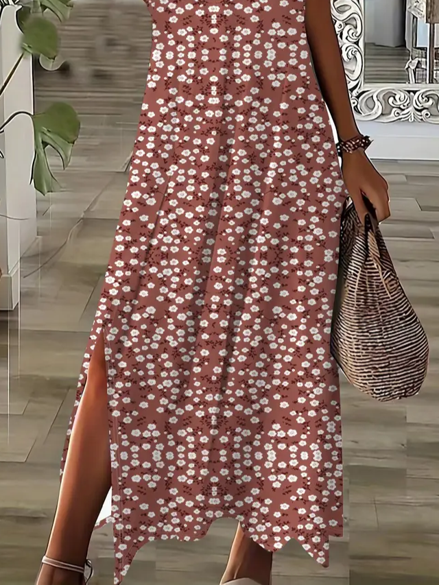 Damen Geblümt Kurzarm Sommer Print Kleid V-Ausschnitt Täglich Lässig Maxikleid X-Linie Kleid