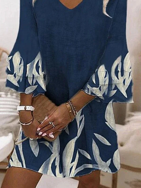 Damen Abstrakt Halbarm Sommer Print Kleid V-Ausschnitt Täglich Lässig Maxikleid H-Linie Kleid