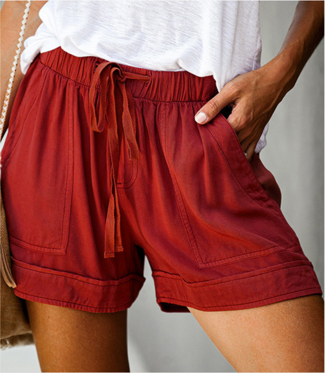 Damen Unifarben Shorts Gerade Hosen Lässig Sommer Shorts
