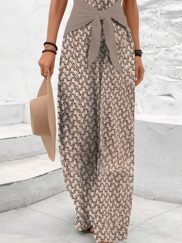 Damen Geometrisch V-Ausschnitt Ärmellos Retro Sommer Jumpsuit