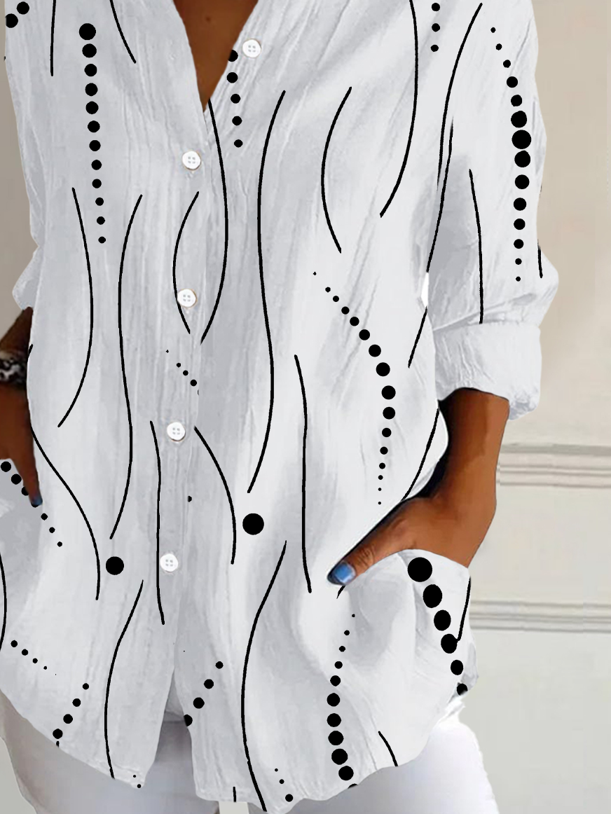 Damen Polka Dots Langarm Bluse Frühling/Herbst Schnalle Hemdkragen Täglich Lässig Oberteile
