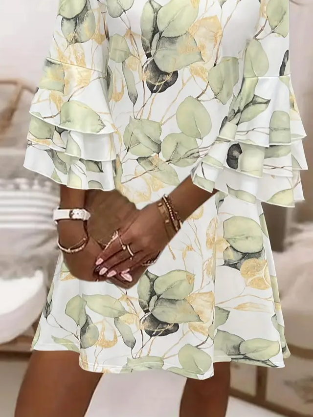 Damen Geblümt Halbarm Sommer Print Kleid V-Ausschnitt Täglich Lässig Maxikleid H-Linie Kleid