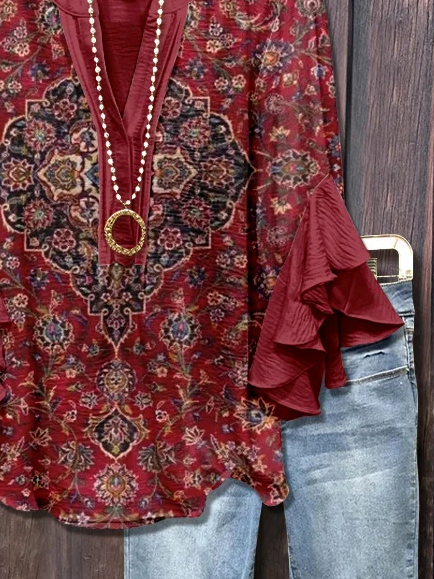 Damen Geblümt Halbarm Bluse Sommer Print V-Ausschnitt Täglich Lässig Oberteile