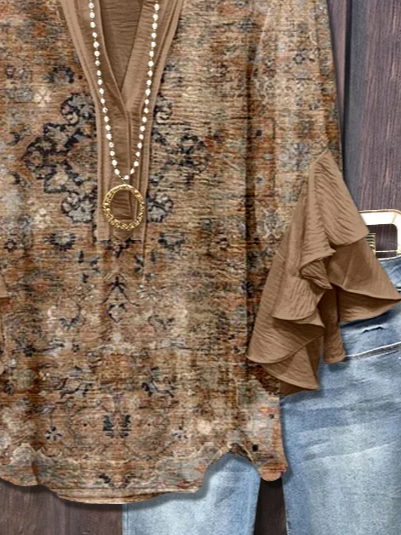 Damen Geblümt Halbarm Bluse Sommer Print V-Ausschnitt Täglich Lässig Oberteile