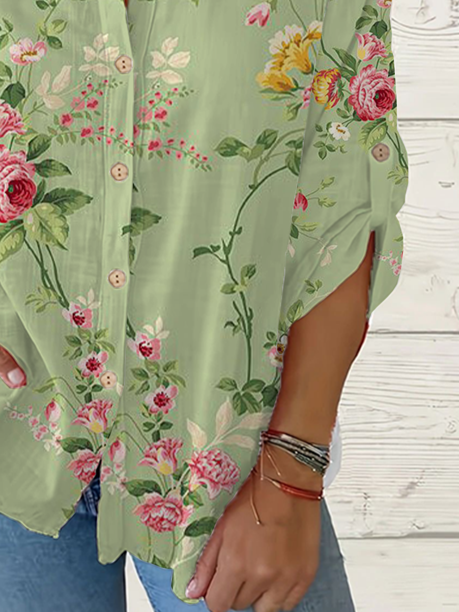 Damen Geblümt Langarm Bluse Frühling/Herbst Print Stehkragen Täglich Lässig Oberteile