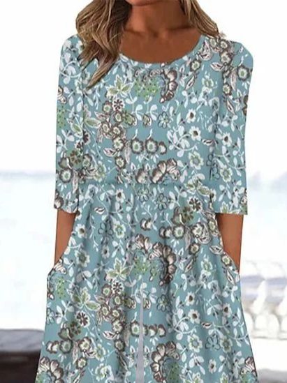 Damen Geblümt Rundhals Kurzarm Lässig Sommer Jumpsuit