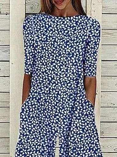 Damen Geblümt Rundhals Kurzarm Lässig Sommer Jumpsuit
