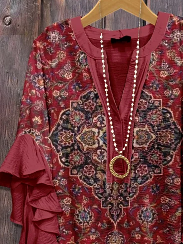 Damen Geblümt Halbarm Bluse Sommer Print V-Ausschnitt Täglich Lässig Oberteile