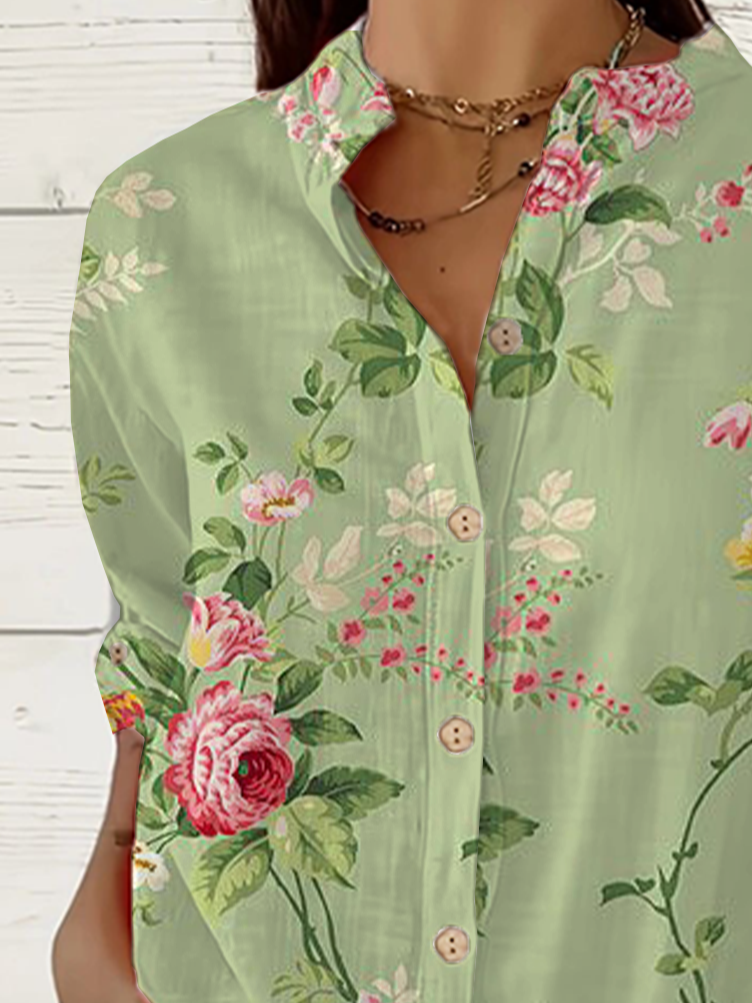 Damen Geblümt Langarm Bluse Frühling/Herbst Print Stehkragen Täglich Lässig Oberteile