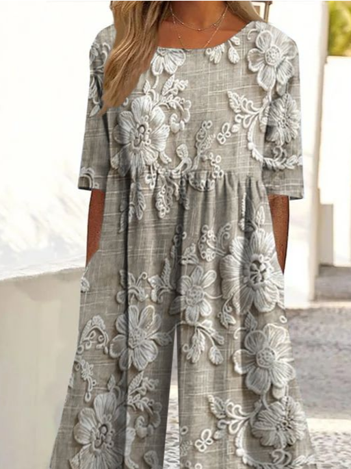 Damen Geblümt Rundhals Kurzarm Lässig Sommer Jumpsuit