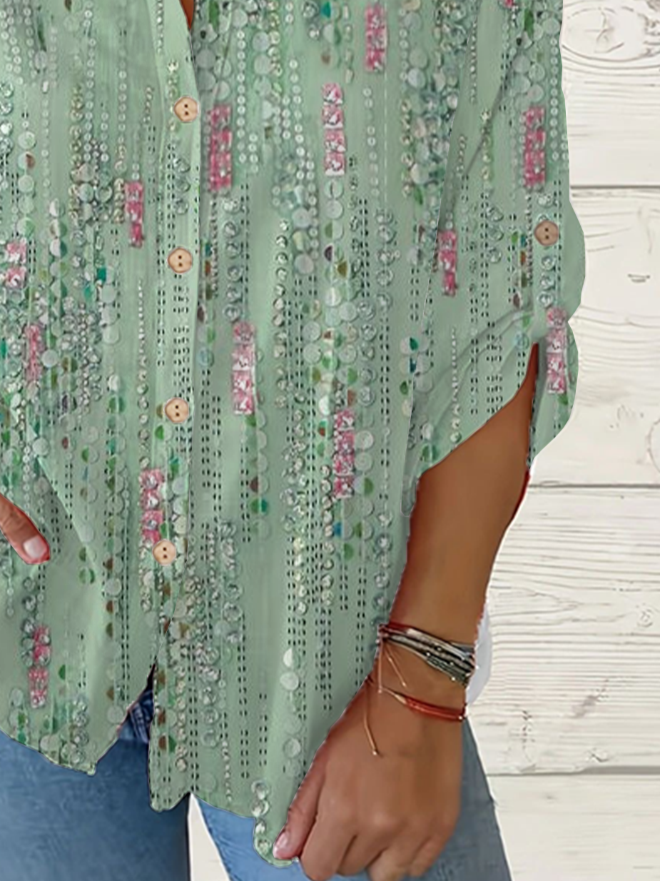 Damen Abstrakt Langarm Bluse Frühling/Herbst Print Stehkragen Täglich Lässig Oberteile