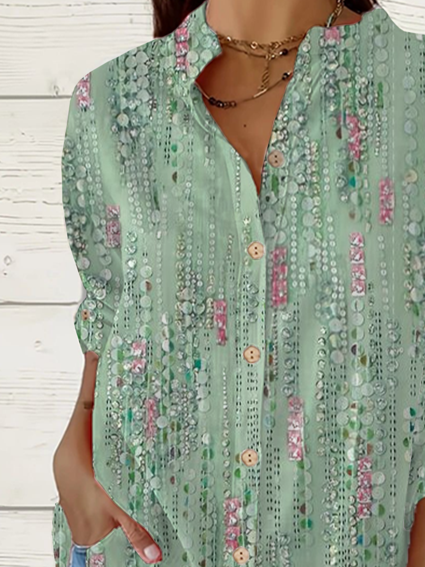 Damen Abstrakt Langarm Bluse Frühling/Herbst Print Stehkragen Täglich Lässig Oberteile